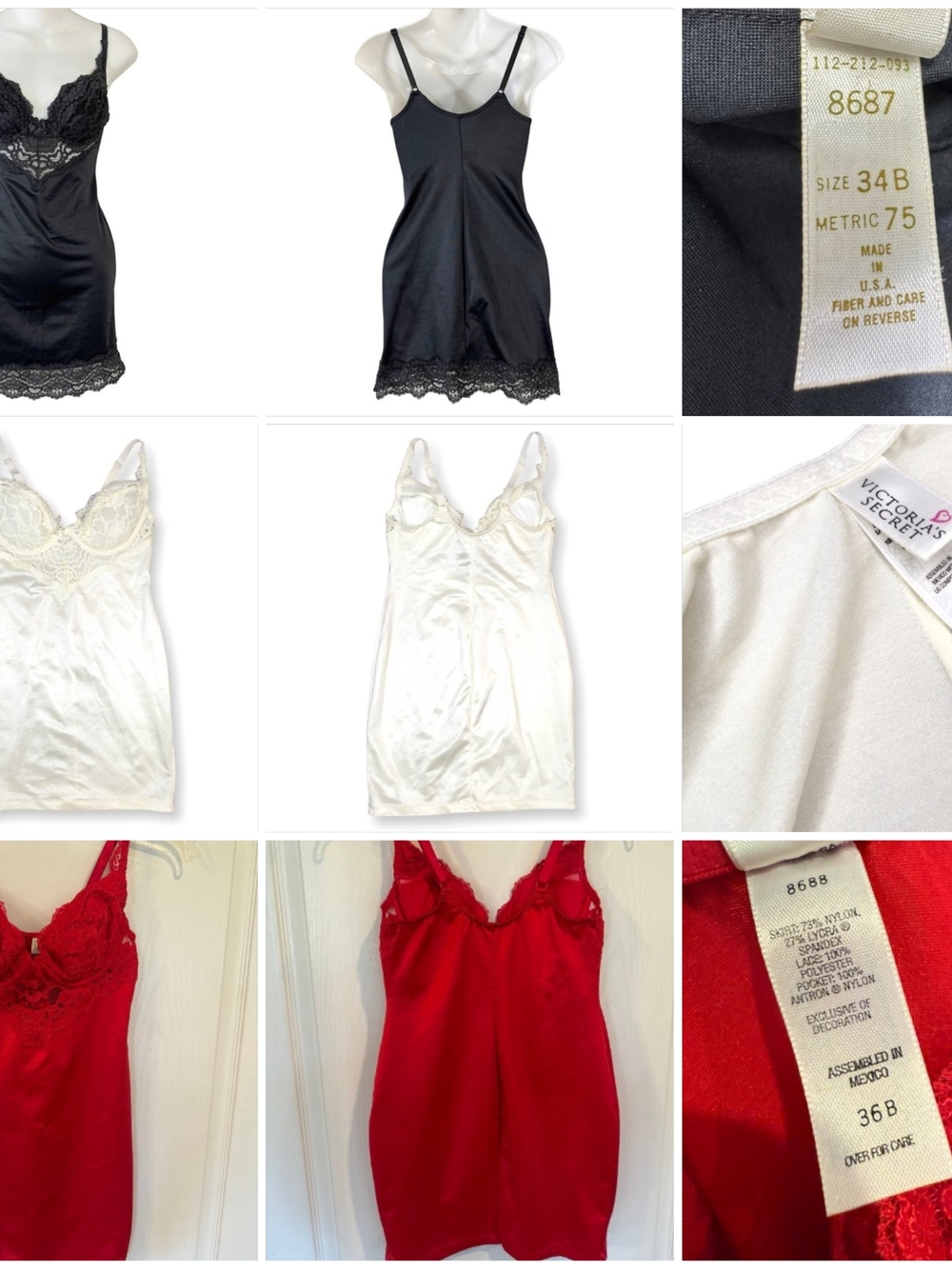 Victoria's Secret Lace Trim Slip - Black, White, Red